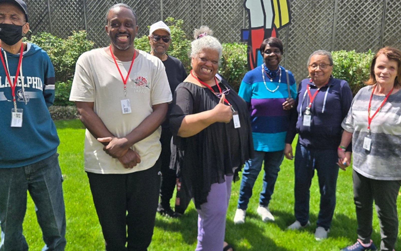 Participants and staff at SarahCare of Jenkintown enjoying time together outdoors